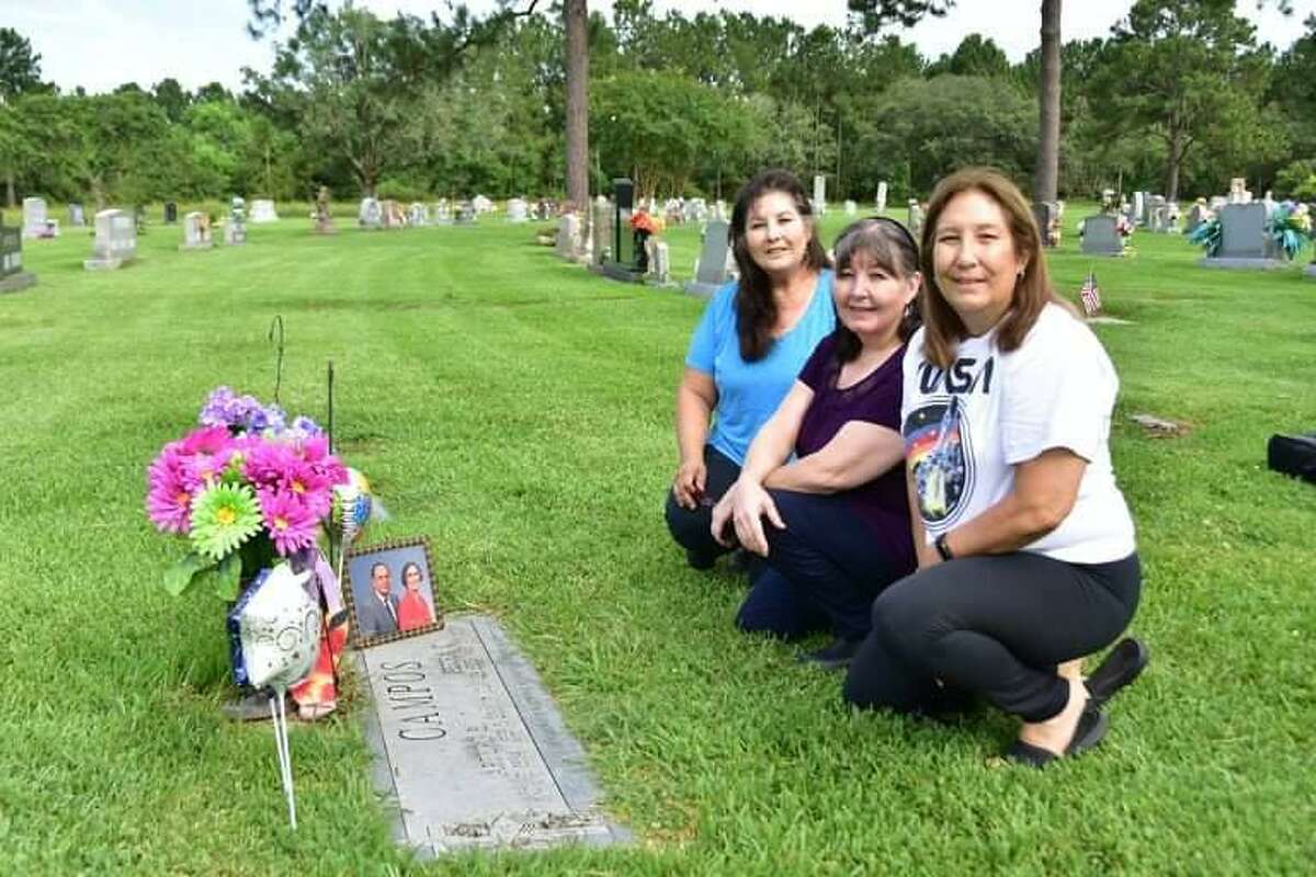 Sisters Yvette Campos Brewer, Leticia Campos Maddix and Deanna Campos Ranck visited their parents’ gravesite Tuesday, June 29, 2021 to honor their mother’s birthday and their father’s victory in NASA’s Name the Artemis Moonikin Challenge.
