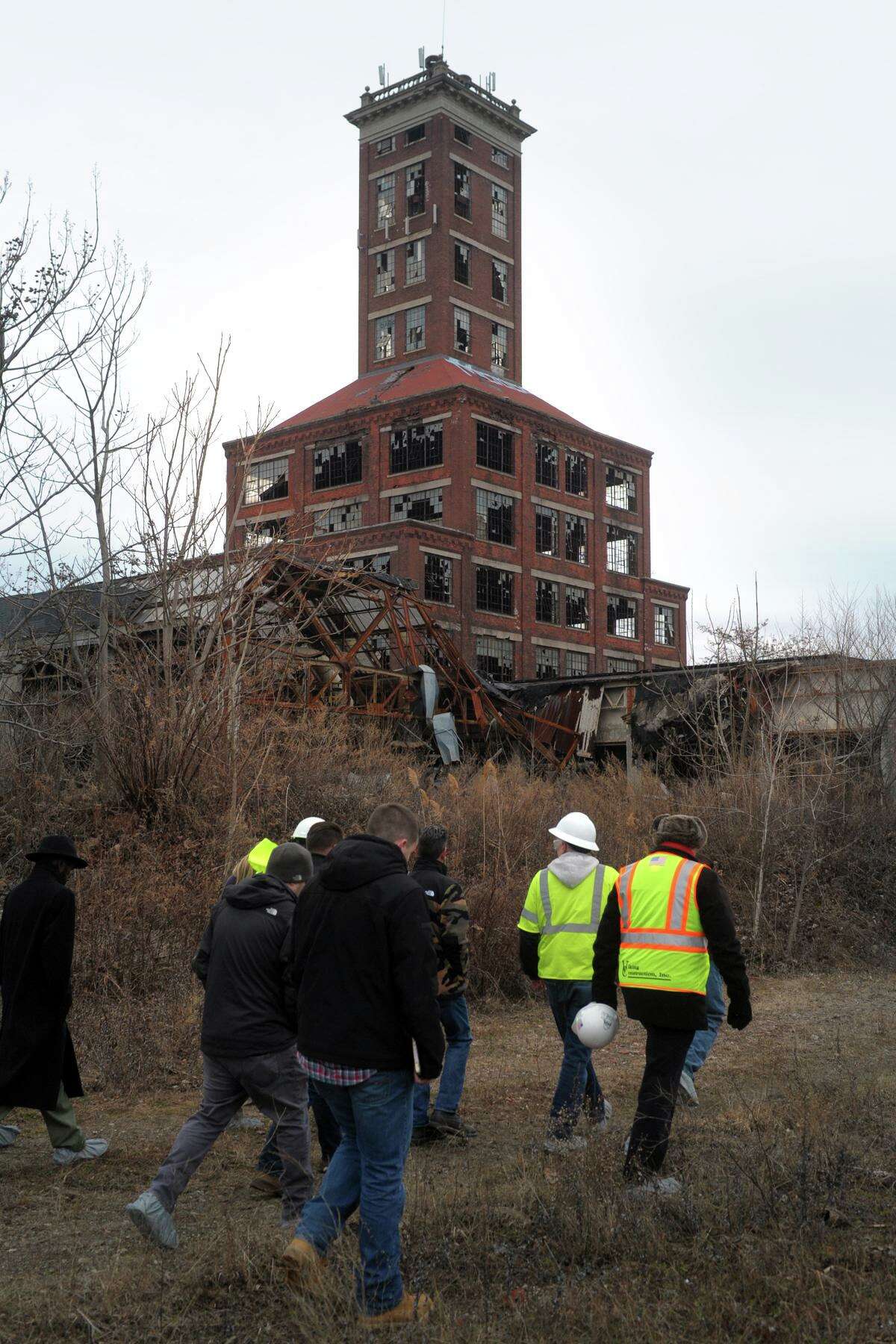 The City of Bridgeport’s Office of Planning and Economic Development lead a tour of the Remington Arms Shot Tower for a group of environmental and engineering contractors in Bridgeport, Conn. Jan. 5, 2020. The tour was the first step in plans to help secure the abandoned and deteriorating industrial tower, which was built in 1909.