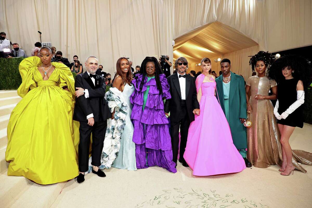 Normani, from left, Jacopo Venturini, Janet Mock, Whoopi Goldberg, Pierpaolo Picciolo, Carey Mulligan, Giveon, Tomi Adeyemi, and Dixie D'Amelio attend The 2021 Met Gala Celebrating In America: A Lexicon Of Fashion at Metropolitan Museum of Art on Sept. 13, 2021 in New York City.