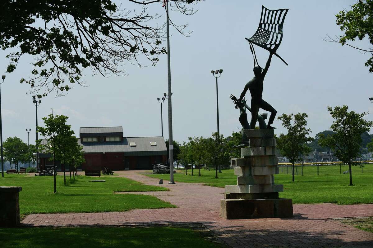 The area where there is a proposal to add a Purple Heart monument scene through the statue called "Denial of War" at Veteran's Park Friday, July 16, 2021, in Norwalk, Conn.