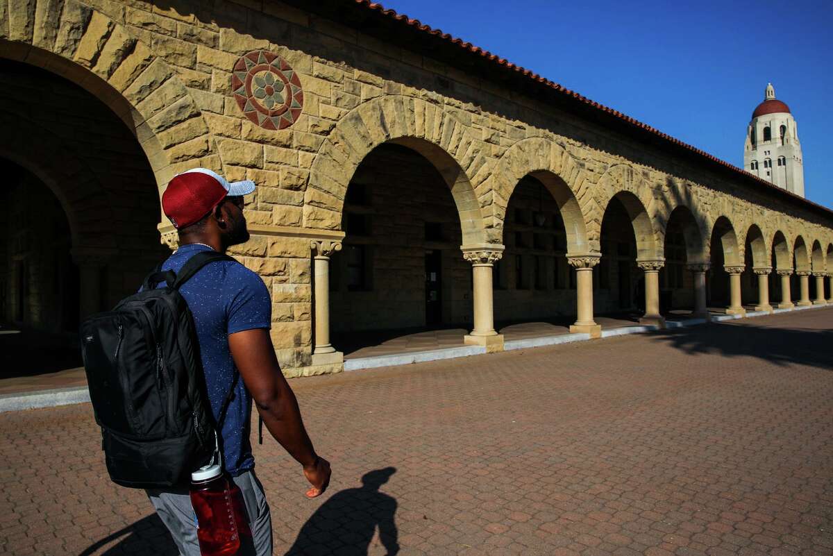 Stanford University sophomore Rodolph Lapointe, 32, walks on campus as he participates in orientation week in Palo Alto, Calif.