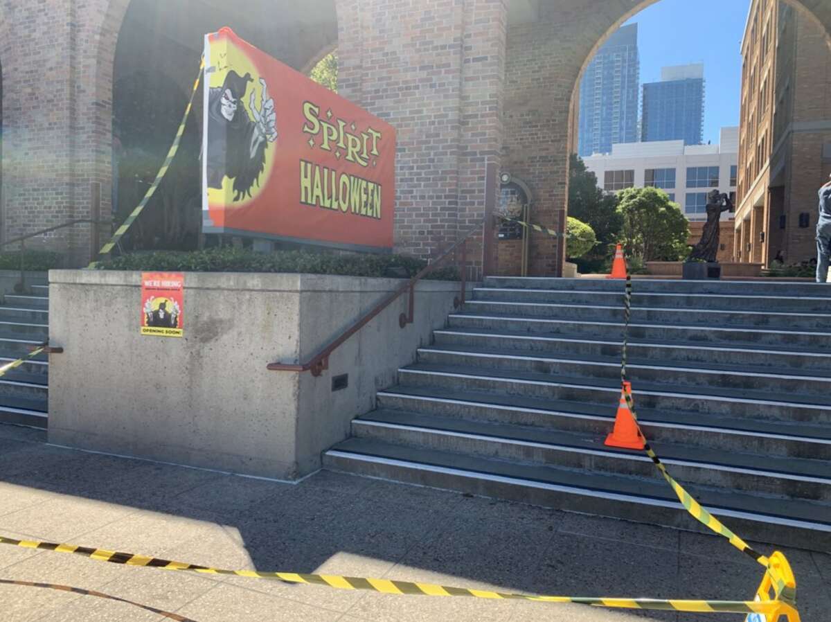 Conceptual artist Danielle Baskin temporarily installed a Spirit Halloween sign at the Google offices on Embarcadero.