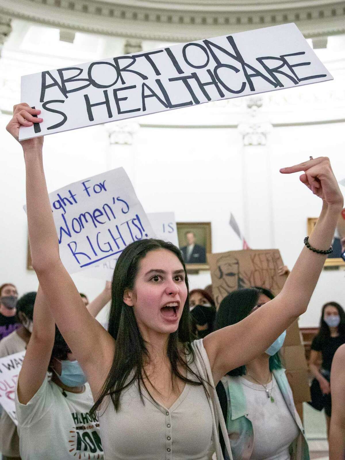Students protest in the Texas Capitol building against Texas’ new abortion law, Senate Bill 8.