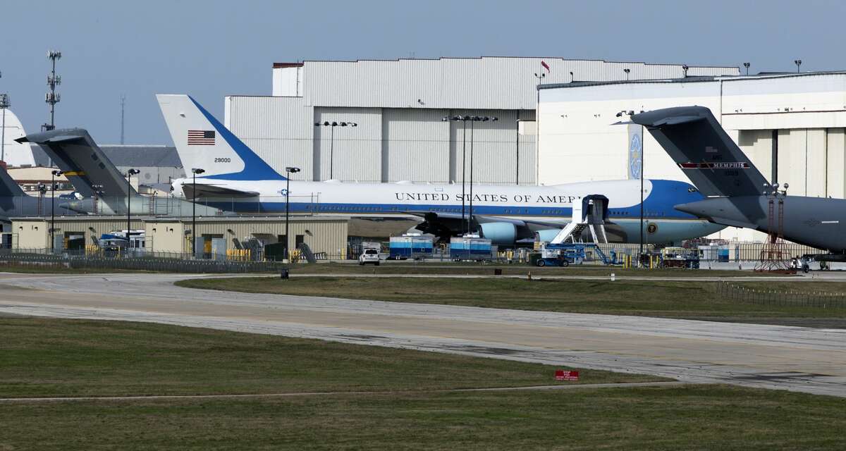 The modified Boeing 747, tail number 29000, commonly called Air Force One is seen Tuesday, Feb. 7, 2017 at Boeing's repair facility at Port San Antonio.