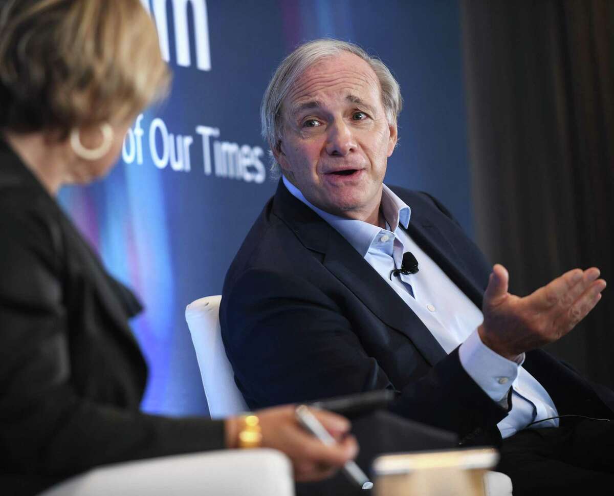Ray Dalio, founder of Westport-based Bridgewater Associates, the world's largest hedge fund, speaks with Gillian Tett, the Financial Times' chairwoman of the board and editor-at-large in the U.S., during the first day of the 2021 Greenwich Economic Forum on Tuesday, Sept. 21, 2021, at the Delamar hotel at 500 Steamboat Road in Greenwich, Conn.