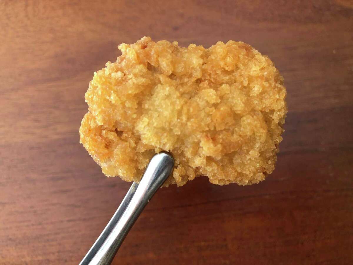 Close-up of a plant-based Impossible Foods nugget.