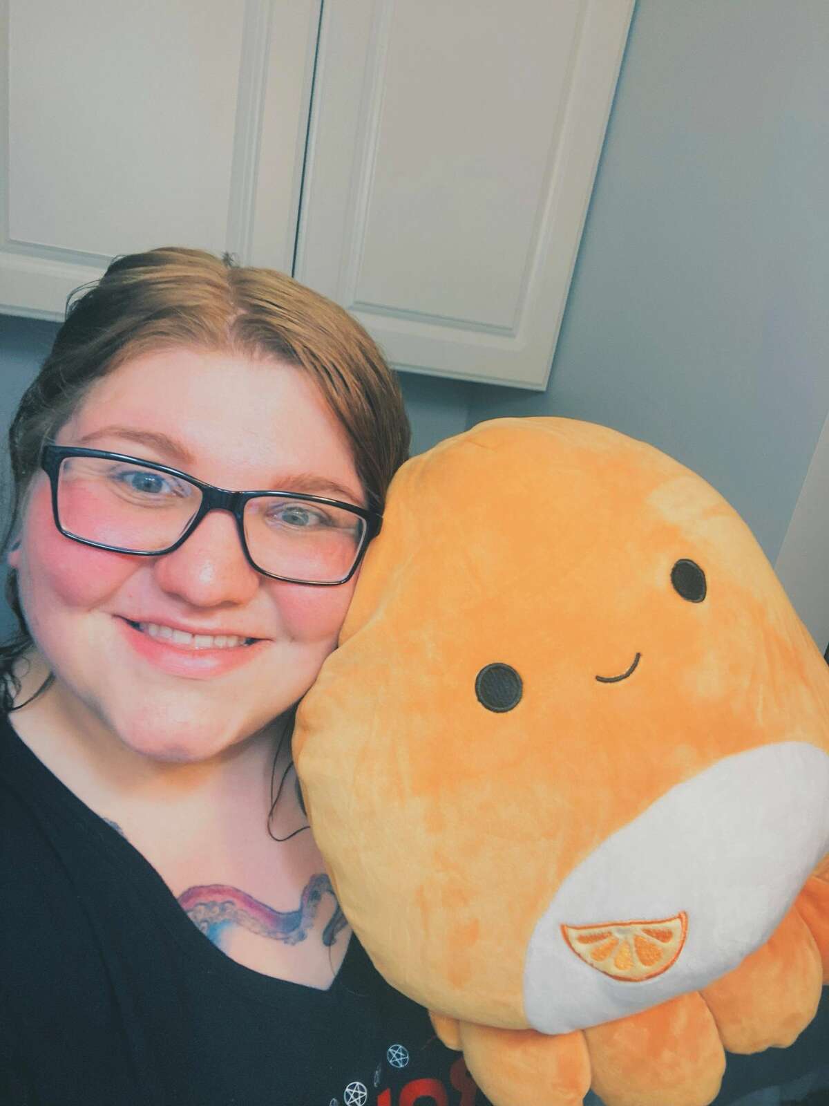 Kayla Passmore, admin of the “Connecticut Squishmallow Scavengers” Facebook group, with one of her favorite Squishmallows.