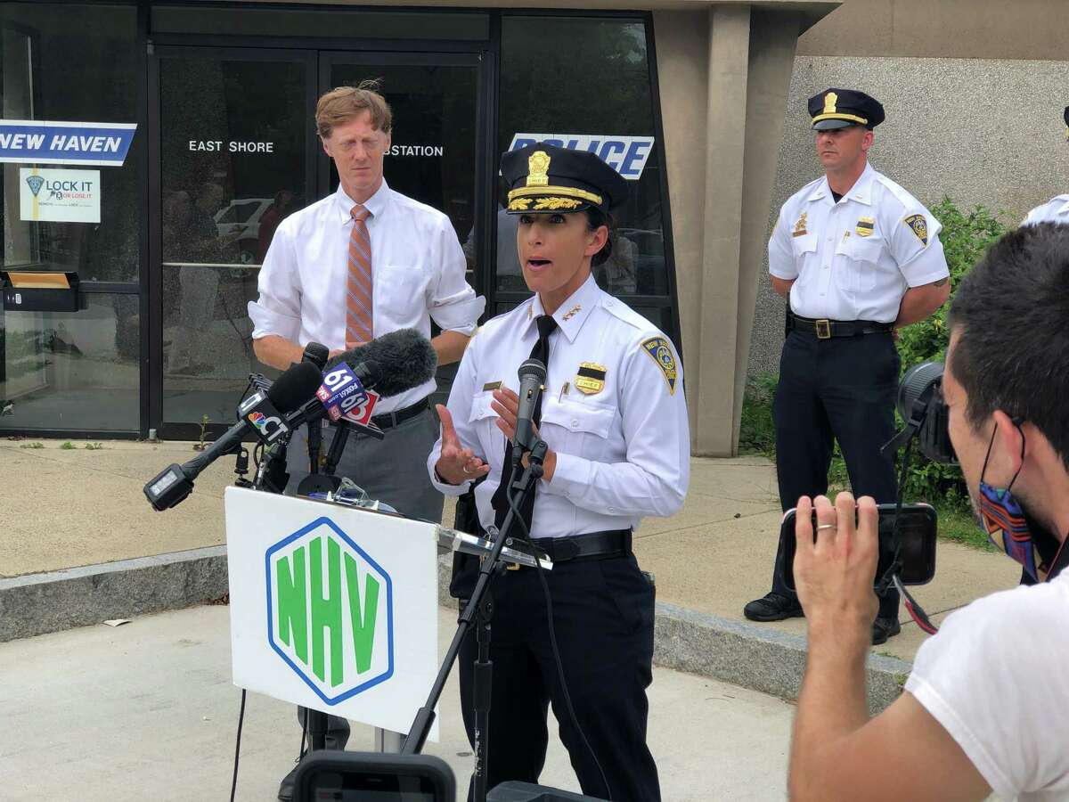 Interim Chief Renee Dominguez speaks at a press conference Wednesday in which city officials urged people not to come to New Haven for the upcoming East Coastin’ motorcycle event.