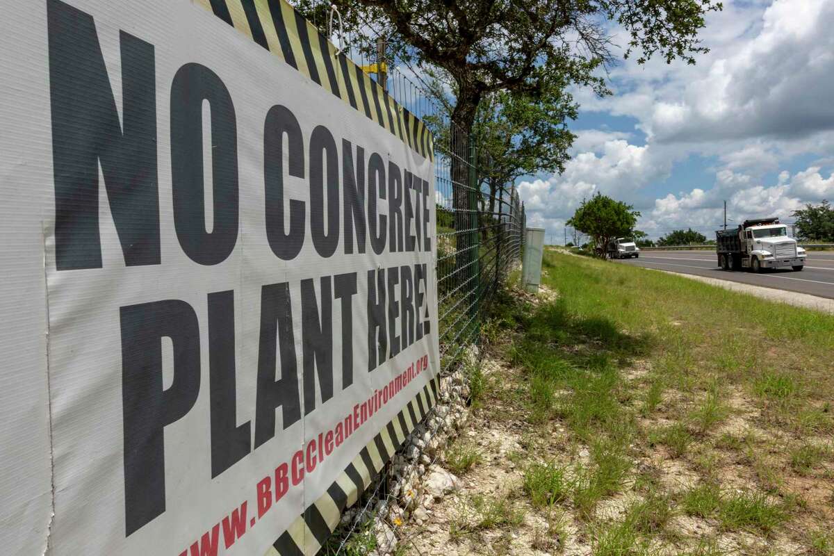 A sign on Highway 46 between Boerne and Borgheim expresses opposition to a proposed concrete batch plant nearby.