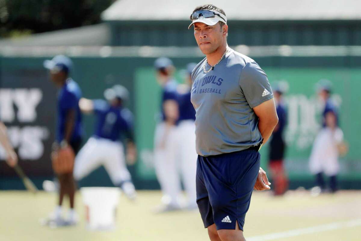 Rice baseball coach Jose Cruz Jr., already looking forward to the Owls’ Feb. 18 opener against Texas, presides over the team’s first fall workout Wednesday at Reckling Park.