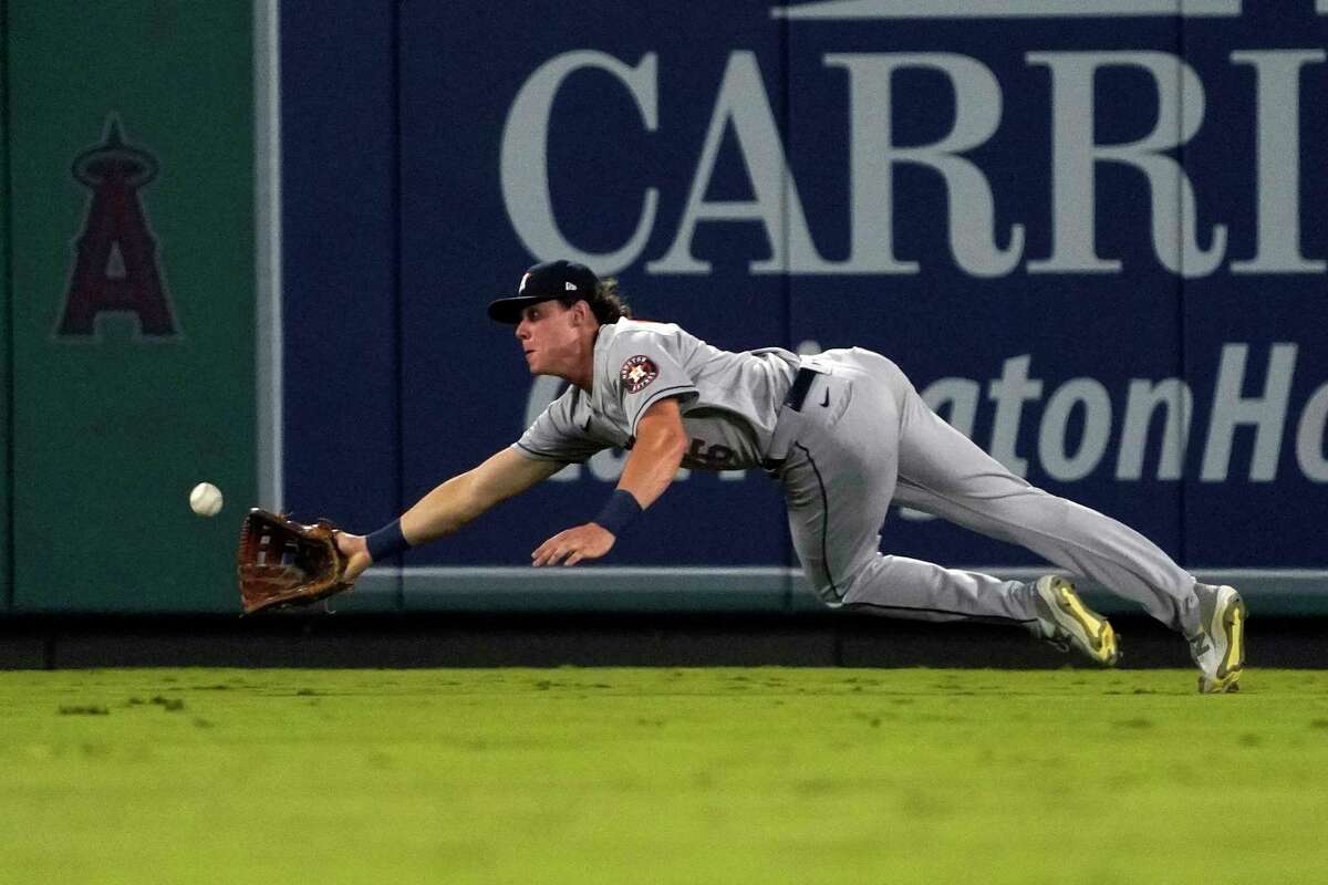 ANAHEIM, CA - SEPTEMBER 20: Houston Astros right fielder Jose Siri (26)  celebrates his lead off home run during the MLB game between the Houston  Astros and the Los Angeles Angels of