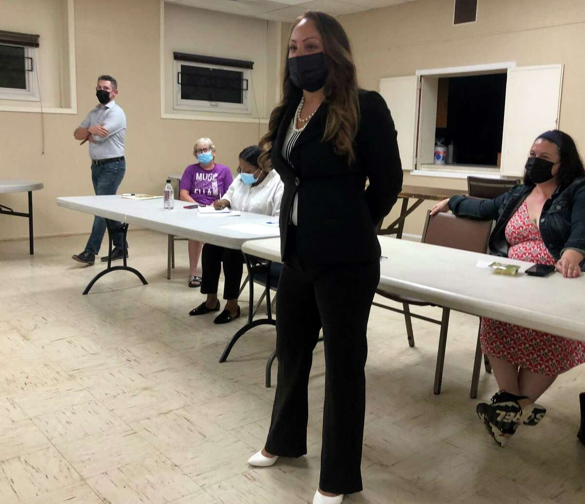 3rd District Town Council candidate Lesette Franceschi speaks at a Stratford Democratic Town Committee meeting Sept. 22, 2021.