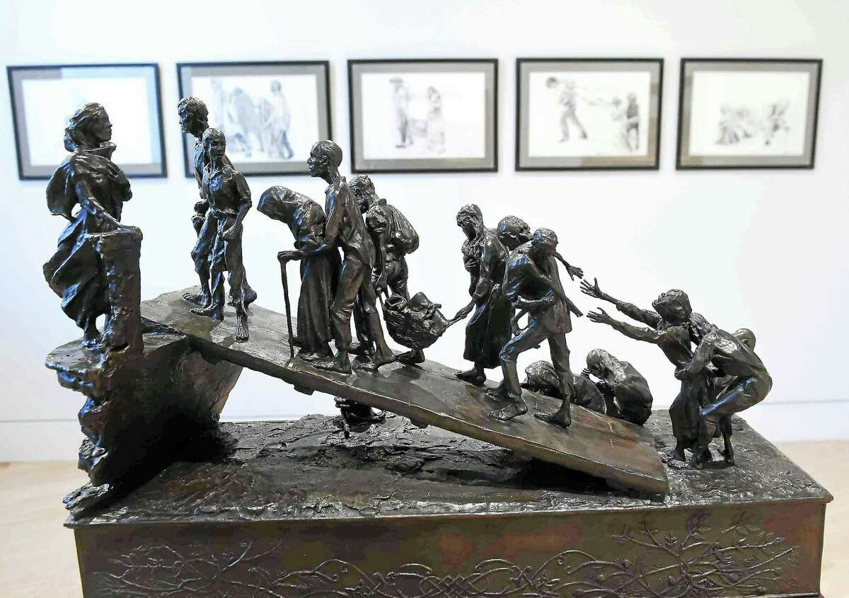 The sculpture “The Leave-Taking” by Margaret Lyster Chamberlain at Ireland’s Great Hunger Museum at Quinnipiac University in Hamden in 2016.