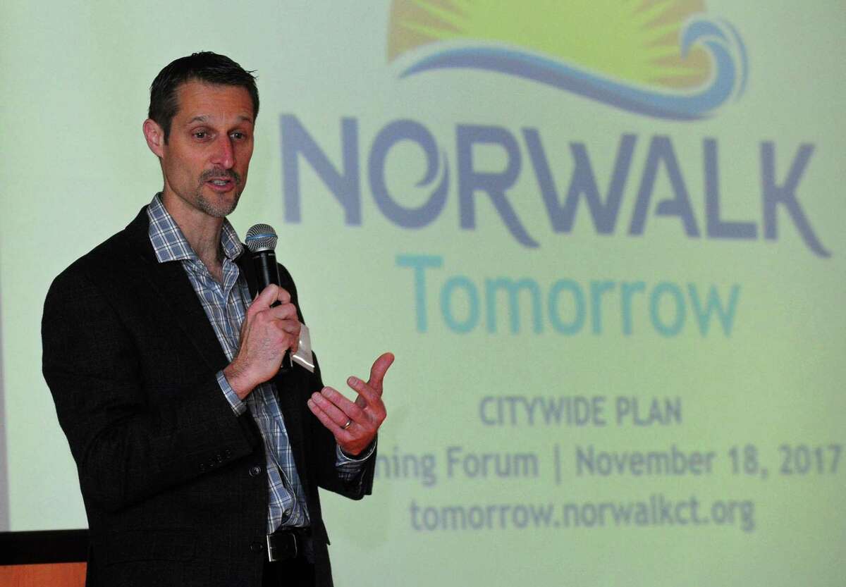 Norwalk Planning and Zoning Director Steve Kleppin gives his opening address as The Norwalk Plan of Conservation and Development Oversight Committee on Saturday, November 18, 2017, at the Center for Global Studies at Brien McMahon High School in Norwalk, Conn.