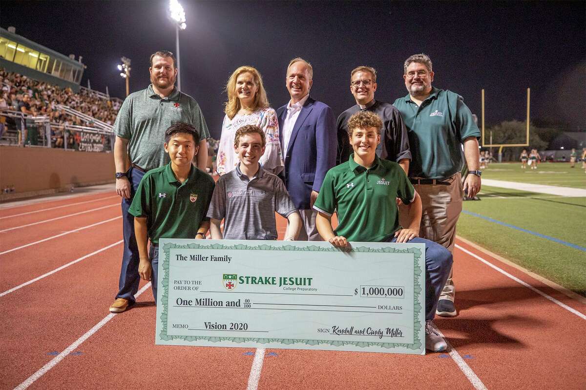 On August 27, Strake Jesuit received a $1 million donation from Kendall (top, middle) and Cindy Miller (top, second on the left) that will help the Catholic school achieve its strategic goals