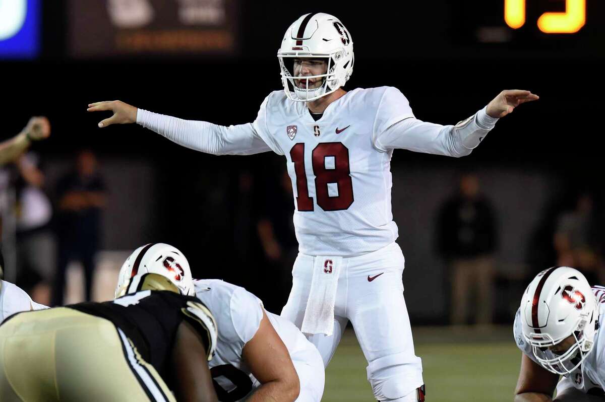 Stanford quarterback Tanner McKee (18) plays against Vanderbilt in the first half of an NCAA college football game Saturday, Sept. 18, 2021, in Nashville, Tenn. (AP Photo/Mark Zaleski)