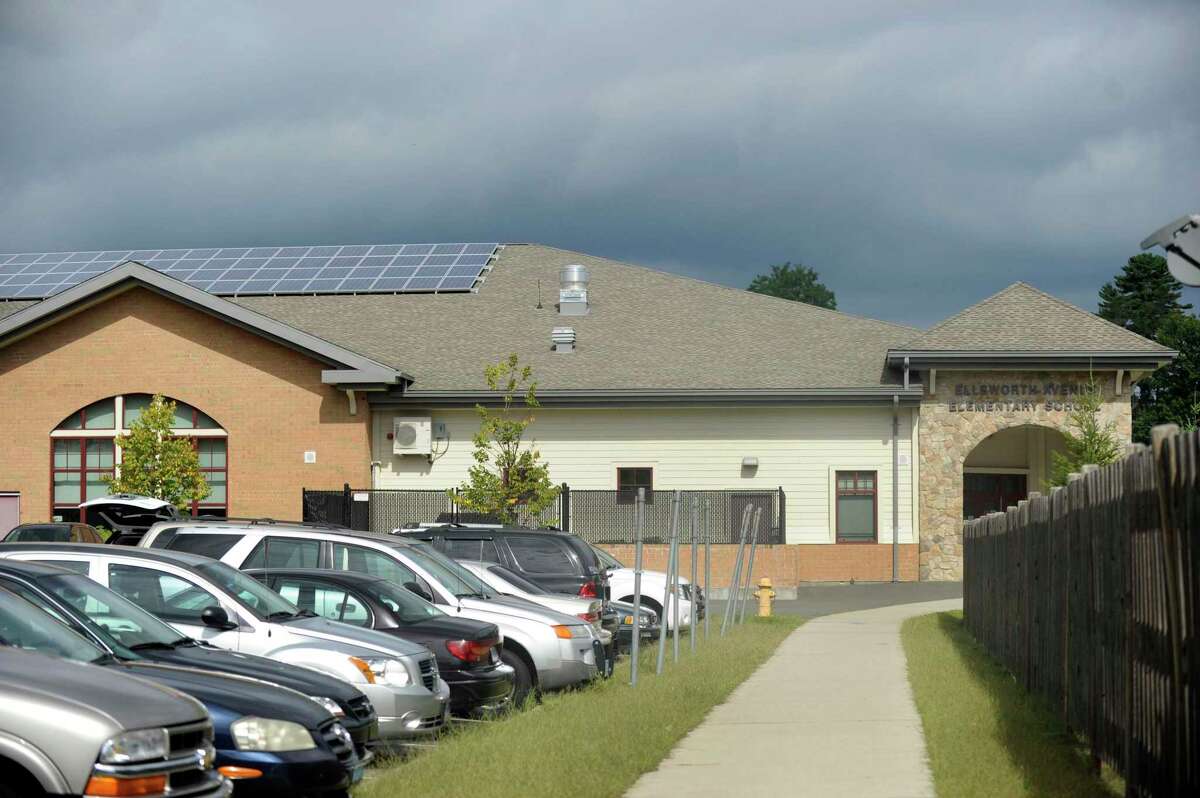 Solar arrays, installed on the roof, are used at Ellsworth Avenue School in Danbury, Conn., Friday, Sept. 13, 2013.