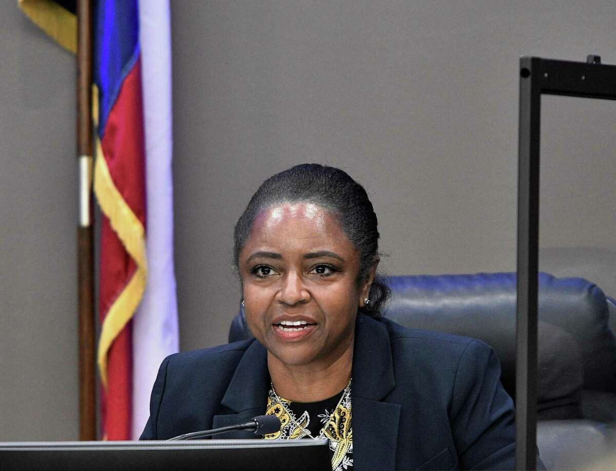 Martina Dixon speaks during a Humble ISD board meeting March 9, 2021, in Humble, Texas.