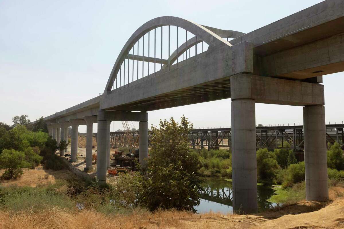 A completed section of the Central Valley segment of California’s high-speed rail project in Fresno. State legislators finished their session without approving the bonds needed to complete the project.
