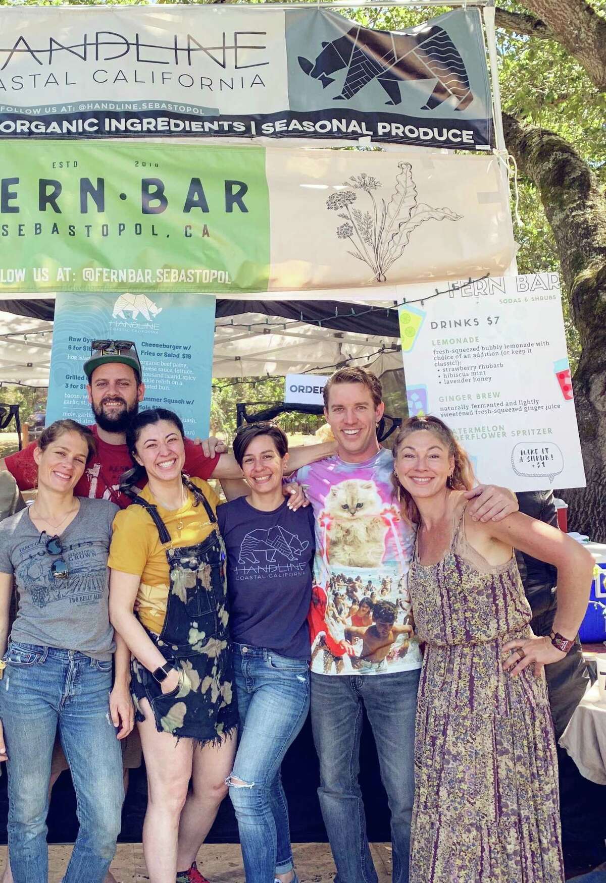 Fern Bar and Handline owners and staffers Natalie Goble (left), Lowell Sheldon, Jesse Hom-Dawson, Leah Engel, Sam Levy and Gia Baiocchi at an event promoting the restaurants.