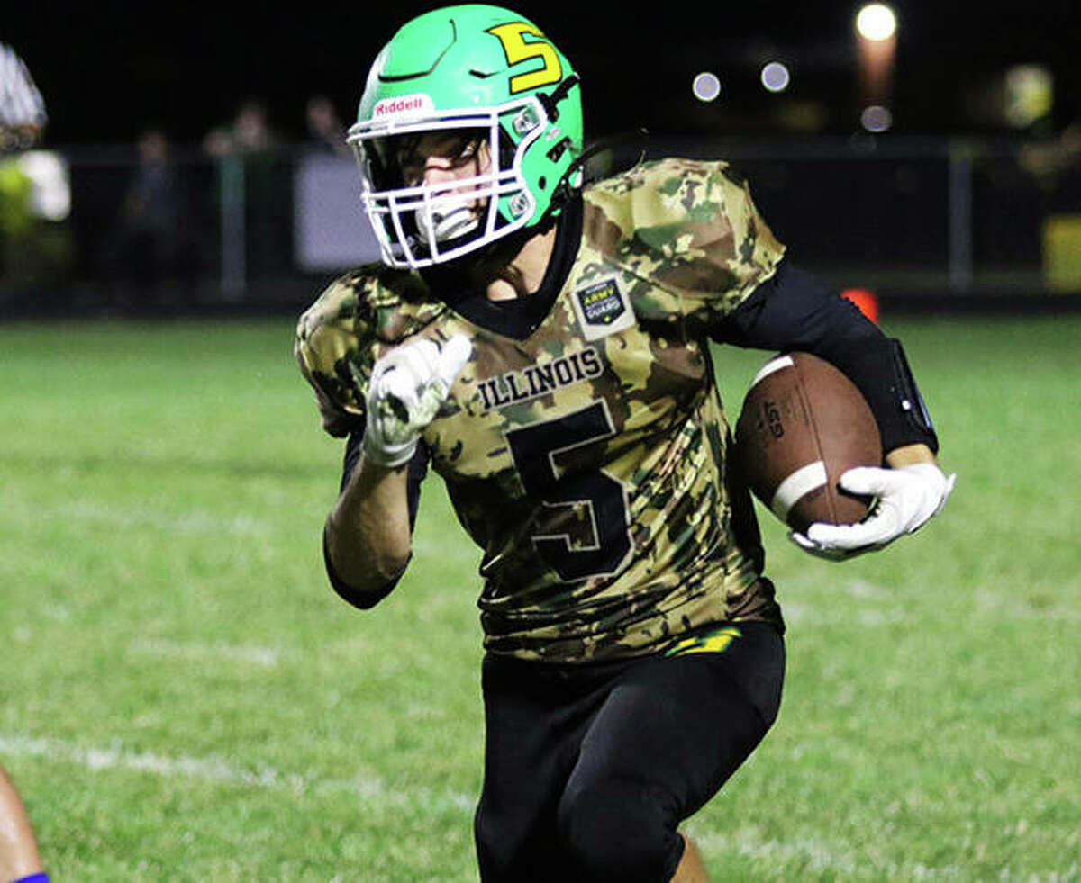 Southwestern’s Gavin Day picks up a big gain in a win against Greenville in Week 4 at Piasa. Week 5 saw the Piasa Birds suffer their first defeat with a 41-0 loss Friday night at unbeaten Pana.