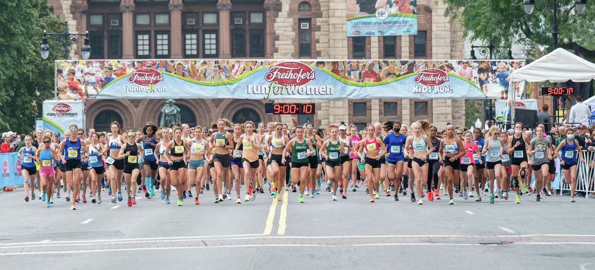More than 1,000 women at the start of the 43rd Freihofer’s Run for Women in Albany, NY, on Saturday, Sept. 25, 2021 (Jim Franco/Special to the Times Union)