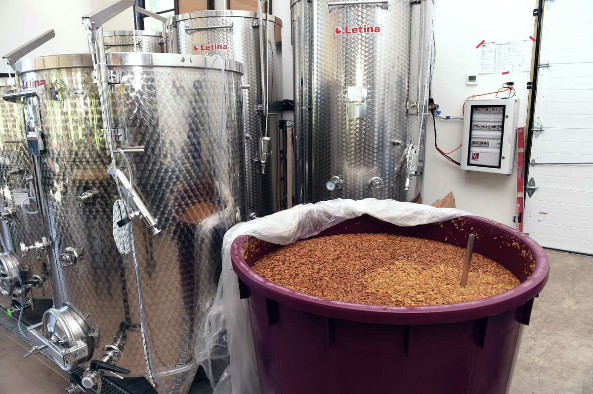 Traminette grapes ferment at Stappa Vineyard in Orange Sept. 20, 2021.