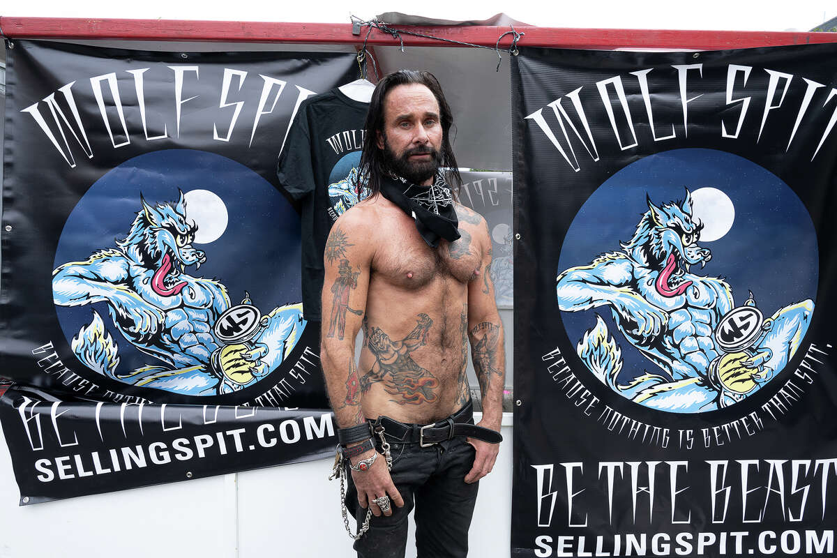 Vincent Guisetti (The Wolf of Wolf Spit) at Folsom Street Fair on Sunday, Sept. 26, 2021.