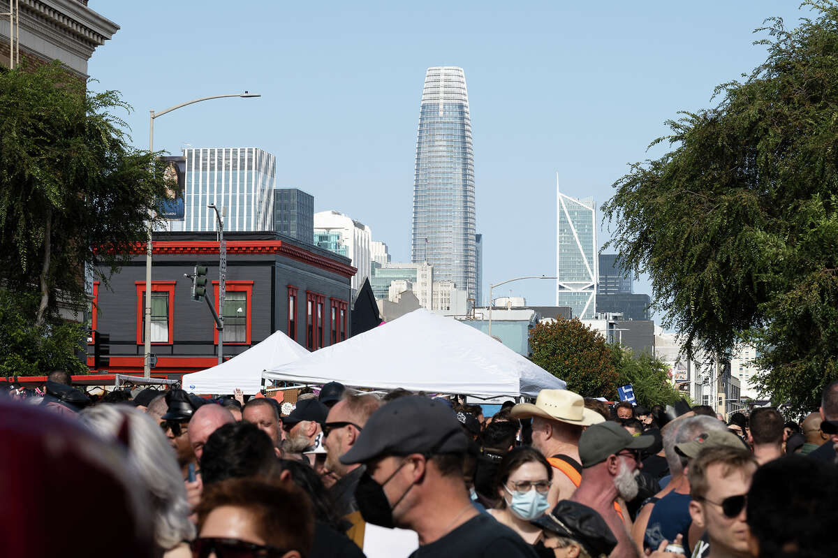 A view of Sales Force Tower at Folsom Street Fair 2021.