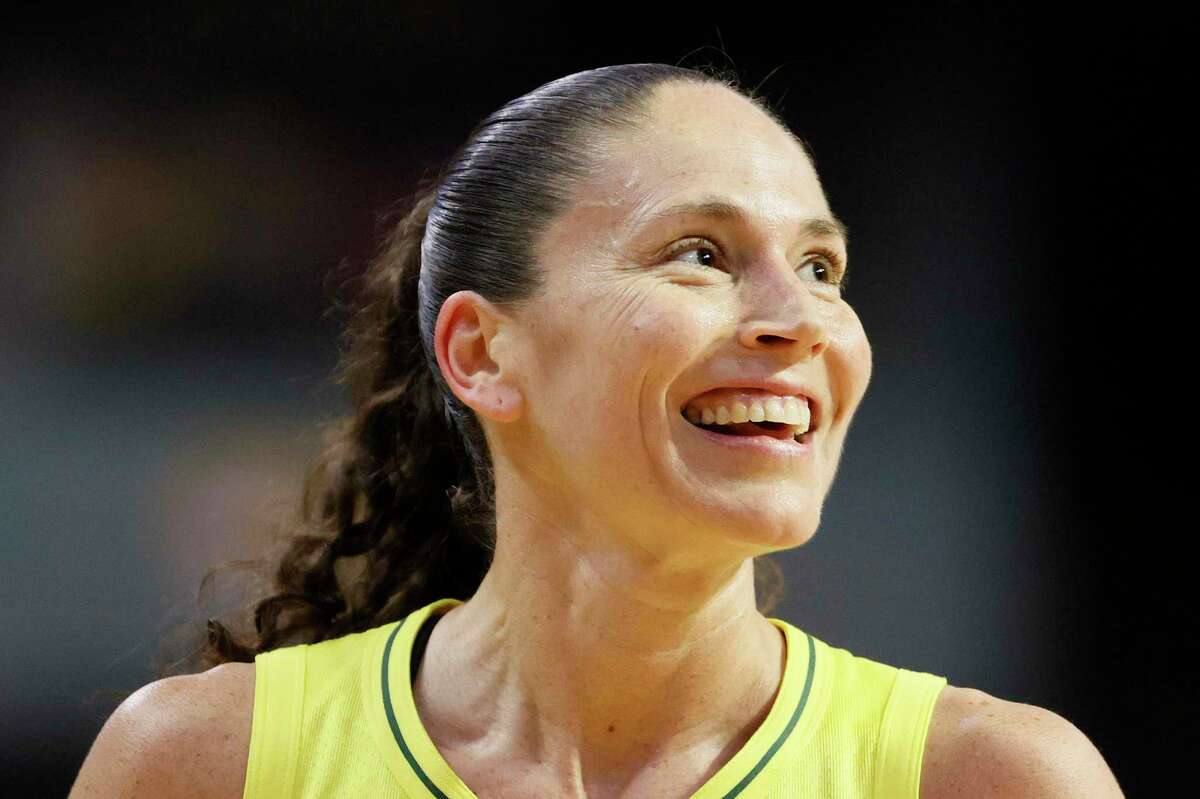 Sue Bird of the Seattle Storm looks on during the first quarter against the Washington Mystics at Angel of the Winds Arena on September 07, 2021 in Everett, Washington. 