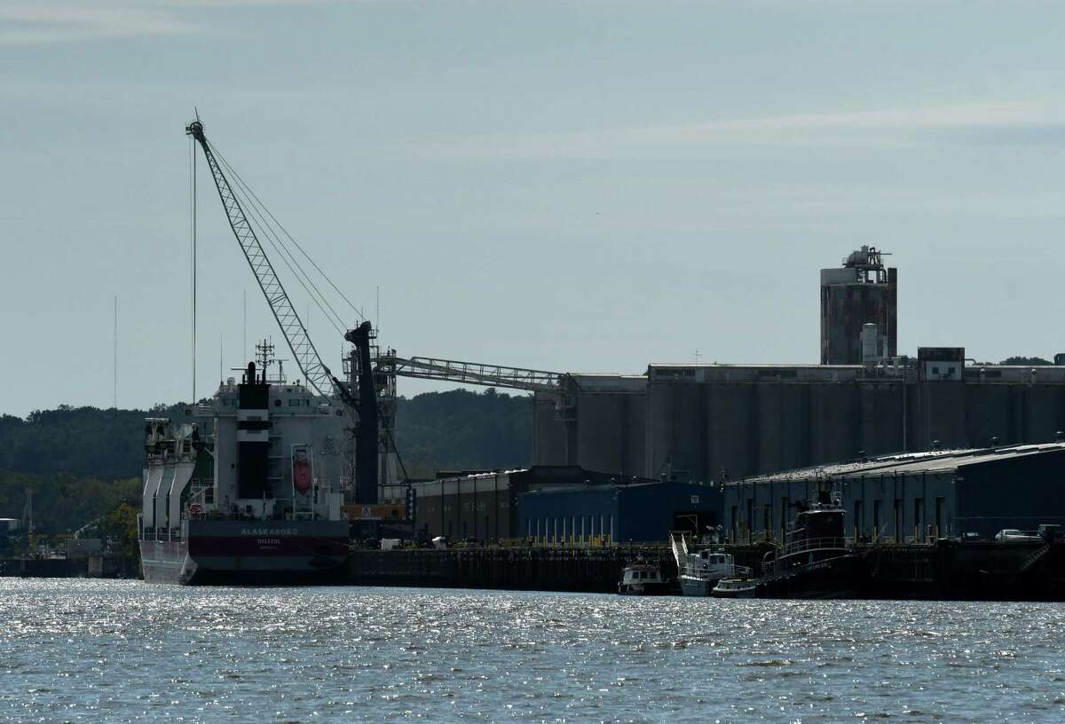 Cargo is at the unloaded at the Port of Albany from the cargo vessel Alaskaborg on Monday, Sept. 27, 2021, in Albany N.Y.
