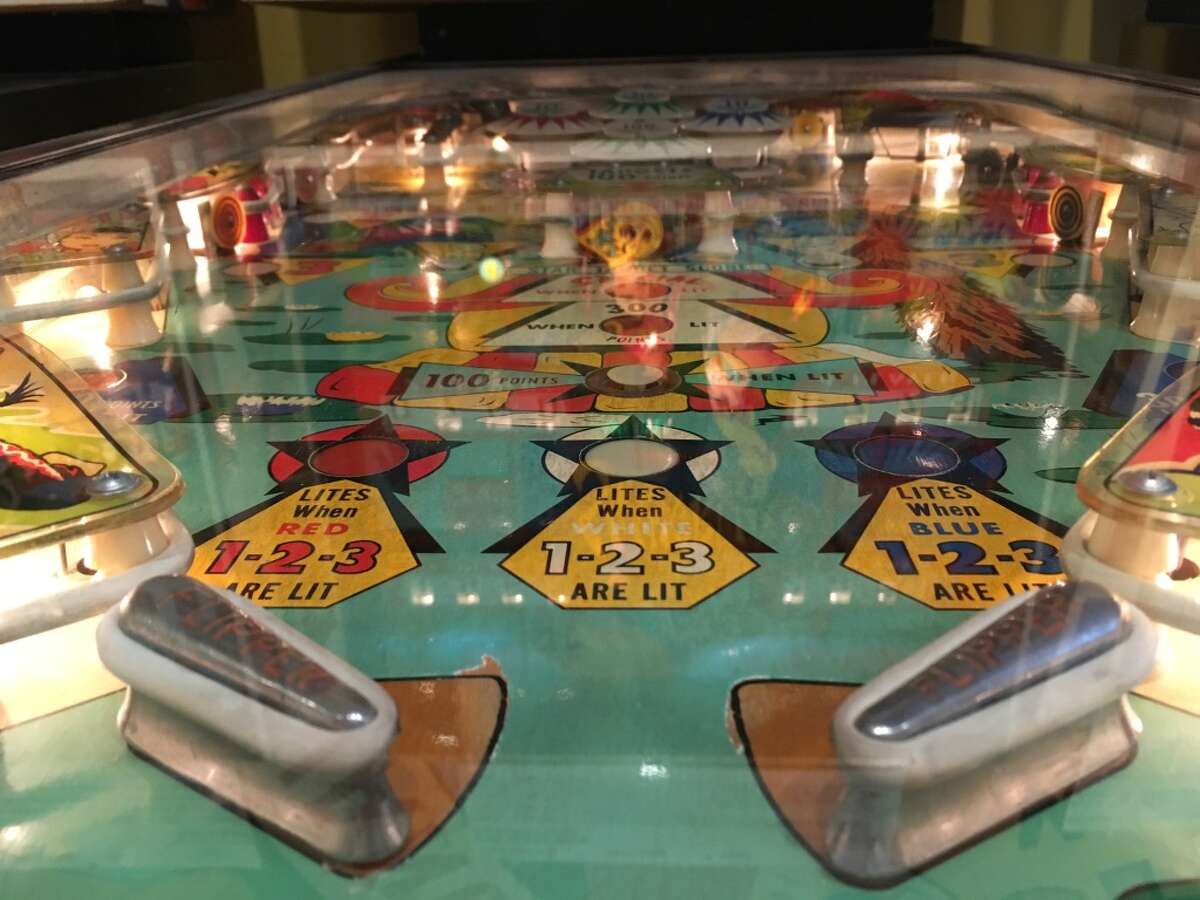 A playfield on a pinball machine in the Pacific Pinball Museum.