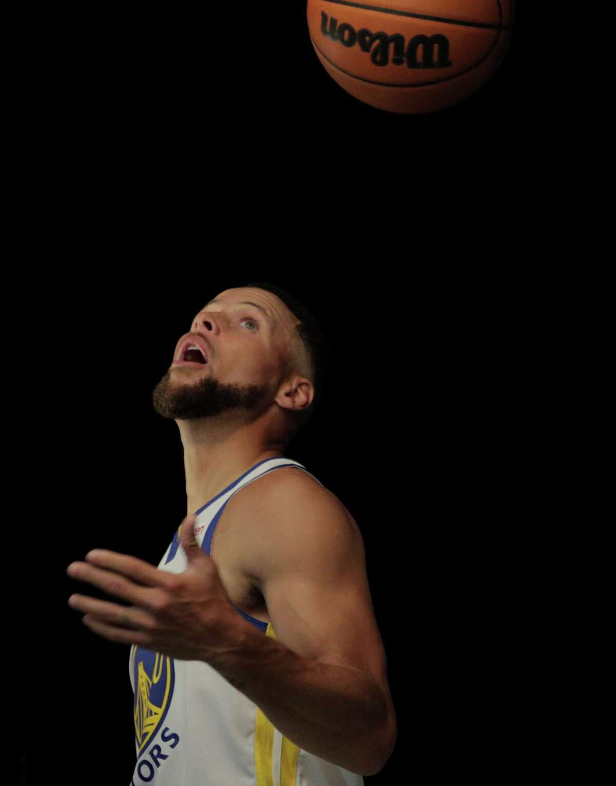 Stephen Curry has his portrait made as the Golden State Warriors held their media day for the 2021-22 season at Chase Center in San Francisco, Calif., on Monday, September 27, 2021.
