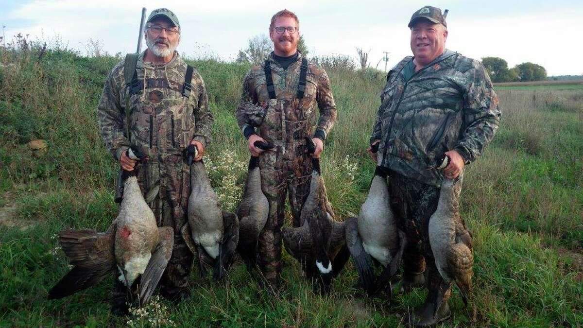 Pictured, from left, are Bob Walker, Brad Severance, and Randy Severance with geese taken on a 2016 hunt. (Tom Lounsbury/Hearst Michigan)