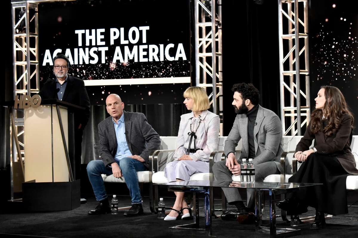 David Simon, second from left, recently pulled his new HBO miniseries out of Texas following the state’s abortion ban. The Hudson Valley Film Commission has reached out to Simon to invite him to move the production here, having worked with him on “The Plot Against America.” (Simon is shown here with Len Amato, far left, plus actors Zoe Kazan, Morgan Spector and Winona Ryder on January 15, 2020 in Pasadena, California.)