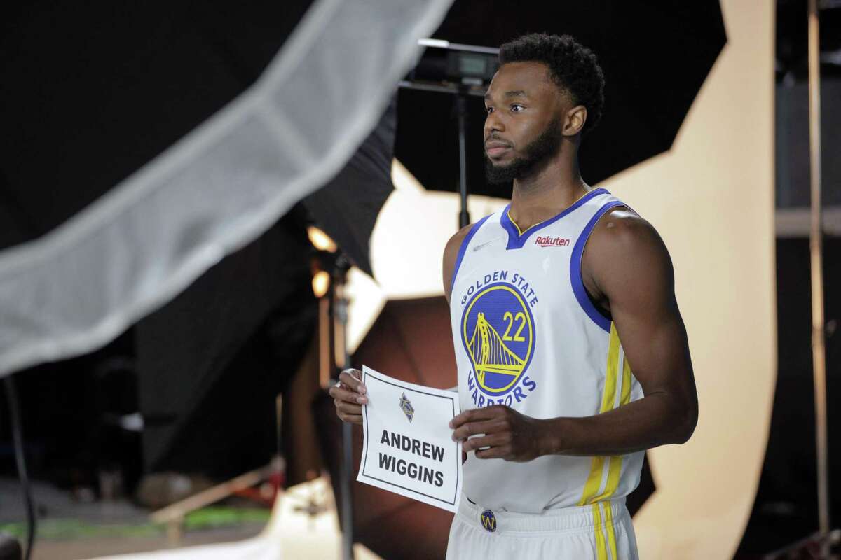 Andrew Wiggins having his portrait made as the Golden State Warriors held their media day for the 2021-22 season at Chase Center in San Francisco, Calif., on Monday, September 27, 2021.