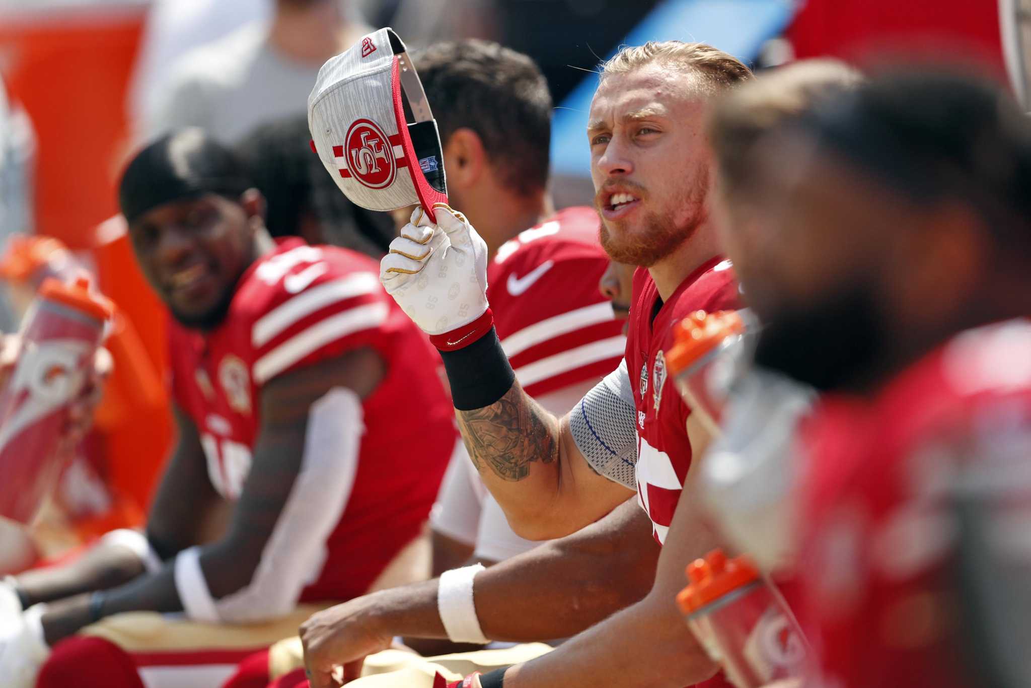 September 19, 2021: San Francisco 49ers wide receiver Trent Sherfield (81)  reacts prior to the NFL game between the San Francisco 49ers and the  Philadelphia Eagles at Lincoln Financial Field in Philadelphia