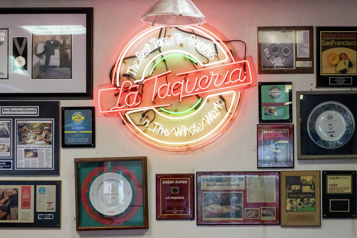 An interior wall in La Taqueria in the Mission District of San Francisco.