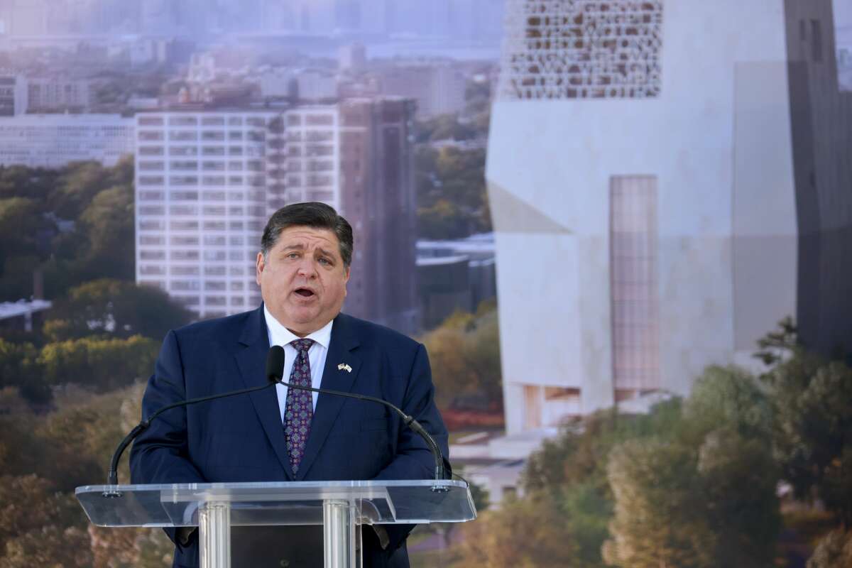 Illinois Governor J.B. Pritzker speaks during press conference in Jackson Park on Sept. 28, 2021 in Chicago, Ill. (Photo by Scott Olson/Getty Images)