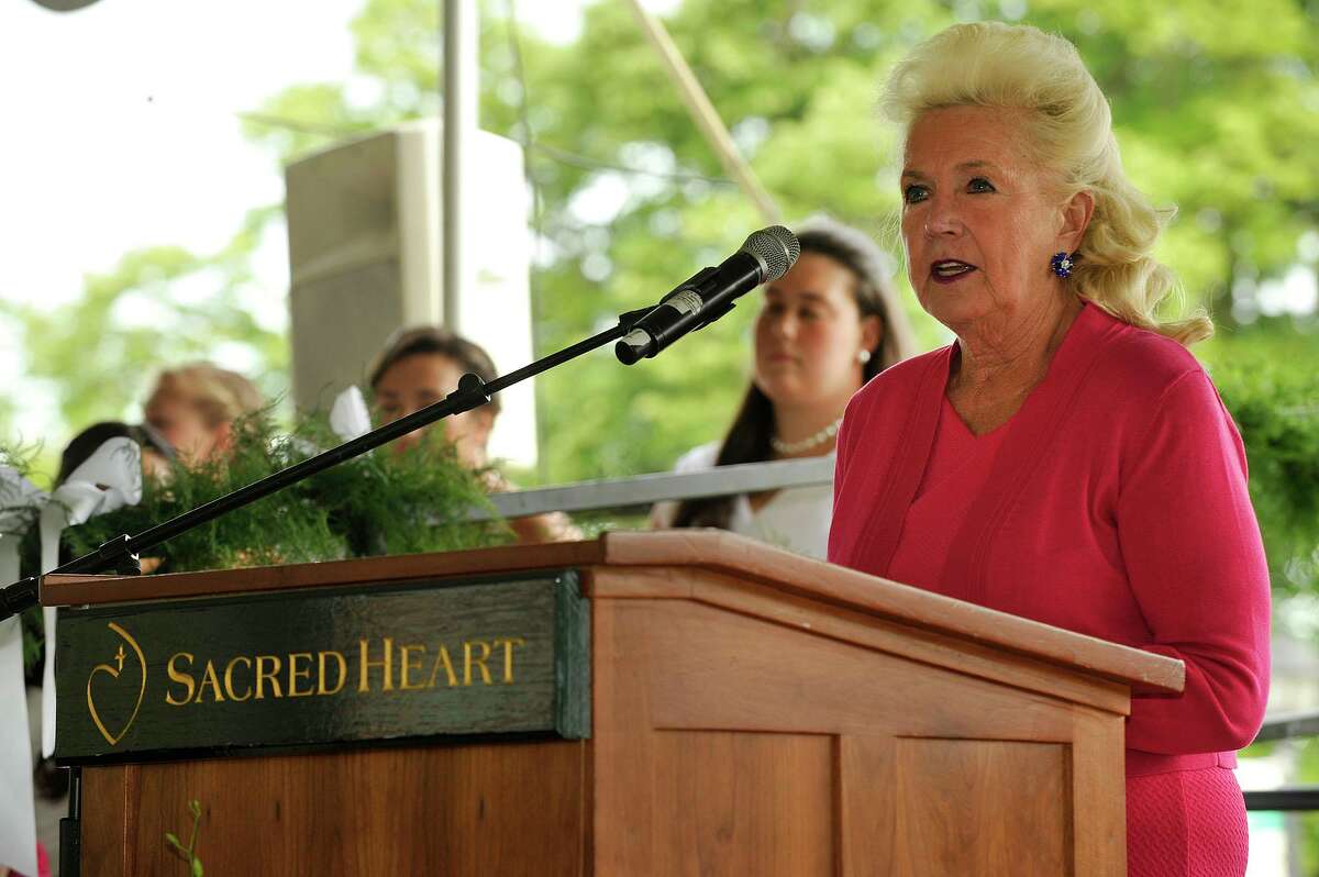 Head of School Pamela Juan Hayes speaks during the 166th commencement ceremony and mass at Convent of the Sacred Heart in Greenwich, Conn., on Friday, June 5, 2015.