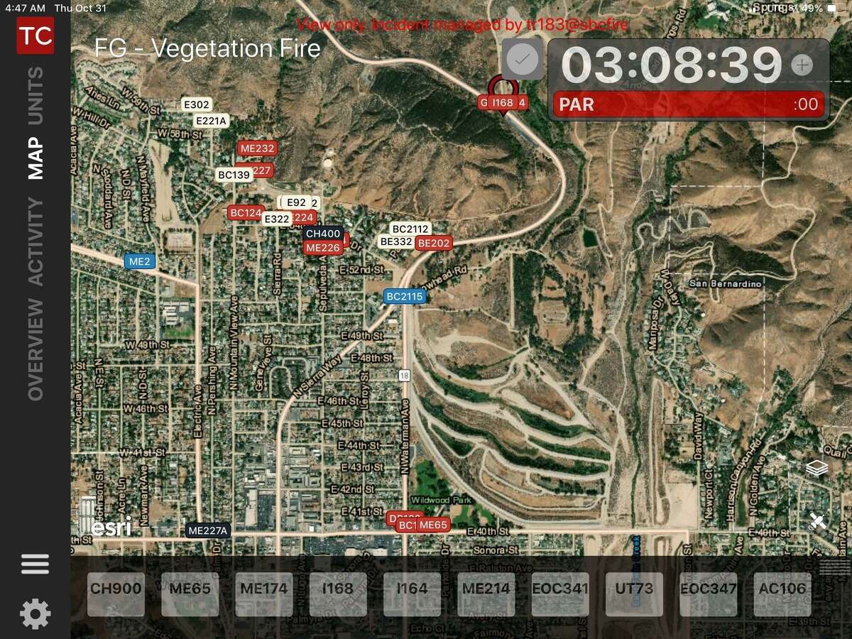 Tablet Command shows fire commanders the location of their vehicles on a dynamic fire map through Automatic Vehicle Location (AVL) as shown in this October 2020 San Bernardino County incident.