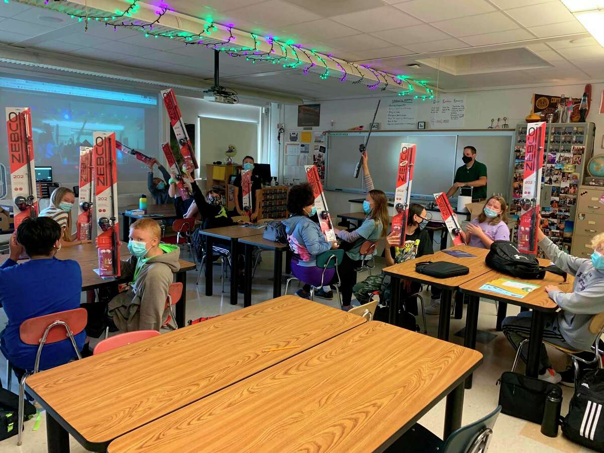 After completing a Junior Ranger Angler Program from the National Park Service, students in Frankfort Elberta Area Schools' 7th grade class received an official junior ranger badge and fishing equipment. (Courtesy Photo)
