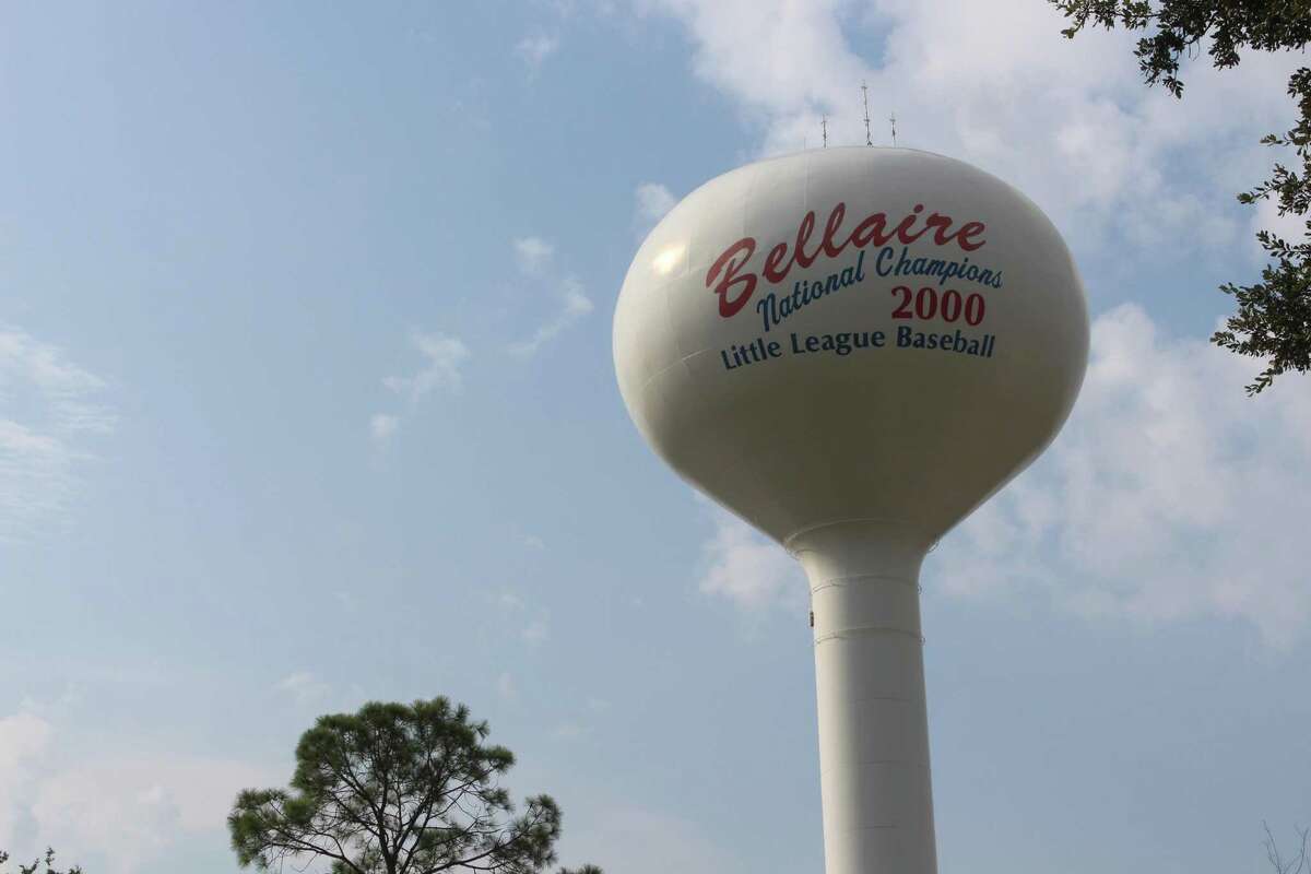 The Bellaire water tower by Bellaire City Hall still commemorates the 2000 Little League United States champion Bellaire All-Stars