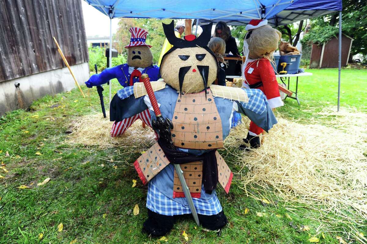 Homemade scarecrows are on display during the Greenwich Historical Society's Fall Festival. The festival, with the scarecrow building, will return on Oct. 9 and tickets are on sale now.
