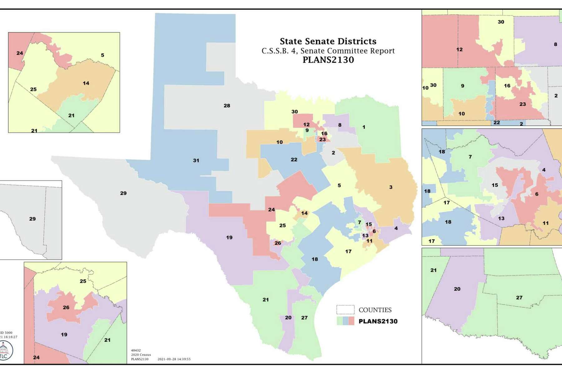 Texas Senate District Map Opinion: What Would Texas Redistricting Look Like Without Gerrymanders?  This Map Puts Communities First.