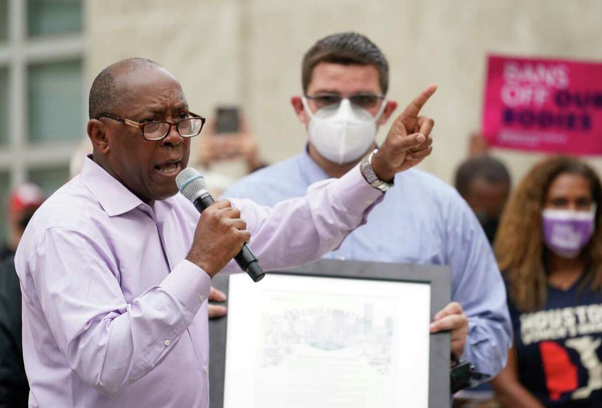 Houston Mayor Sylvester Turner speaks during Houston Women's March at City Hall Saturday, Oct. 2, 2021 in Houston.