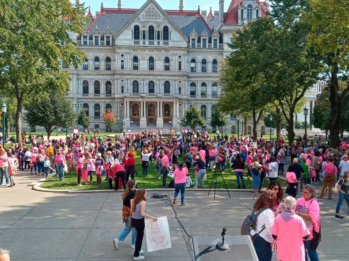 Women and supporters gather Saturday, Oct. 2, 2021 during the Women's March and Rally for Reproductive Rights in Albany.