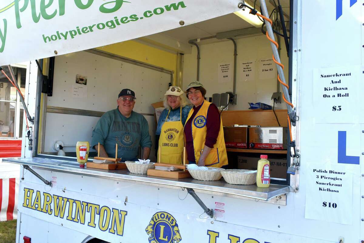 The Harwinton Lions Club sells pierogis from its booth at the Harwinton Fair Oct. 2, 2021.