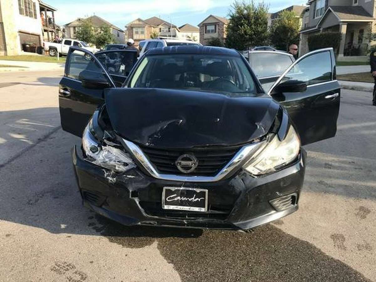 The driver of this black Nissan is suspected of intentionally ramming a Bexar County Sheriff's deputy Sunday, Oct. 3, 2021.