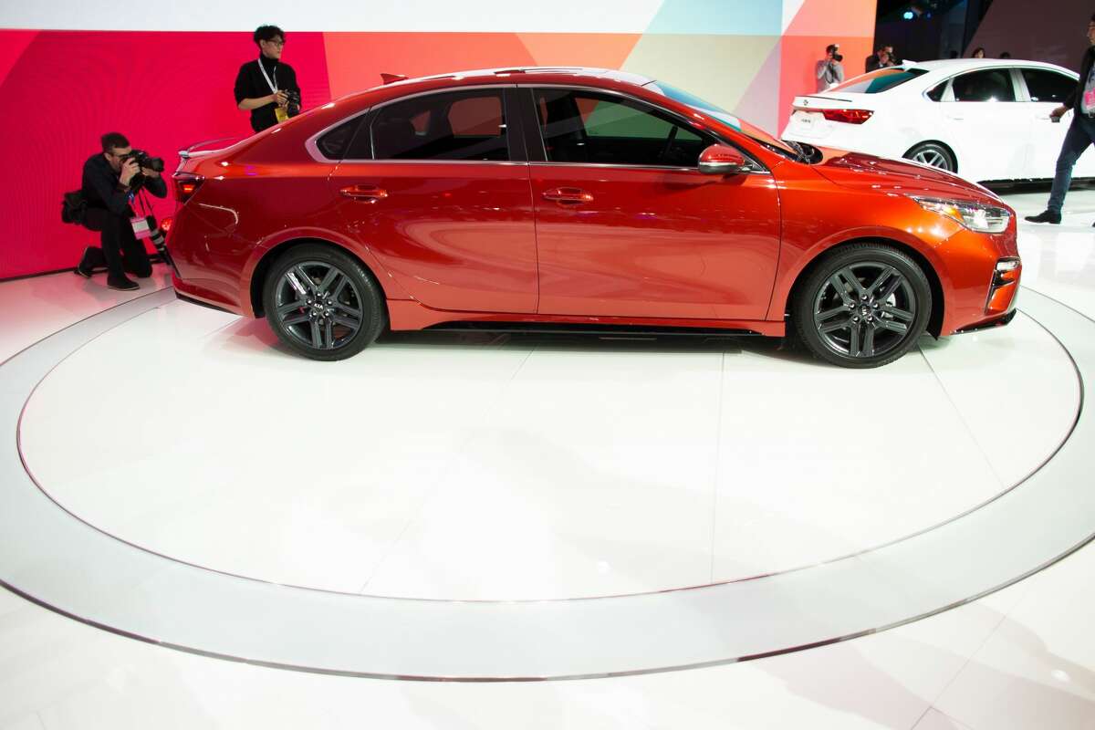 The 2019 Kia Forte is unveiled during a press conference at the 2018 North American International Auto Show Press Preview in Detroit, Michigan on January 15, 2018. (Photo by Geoff Robins / AFP) (Photo by GEOFF ROBINS/AFP via Getty Images)